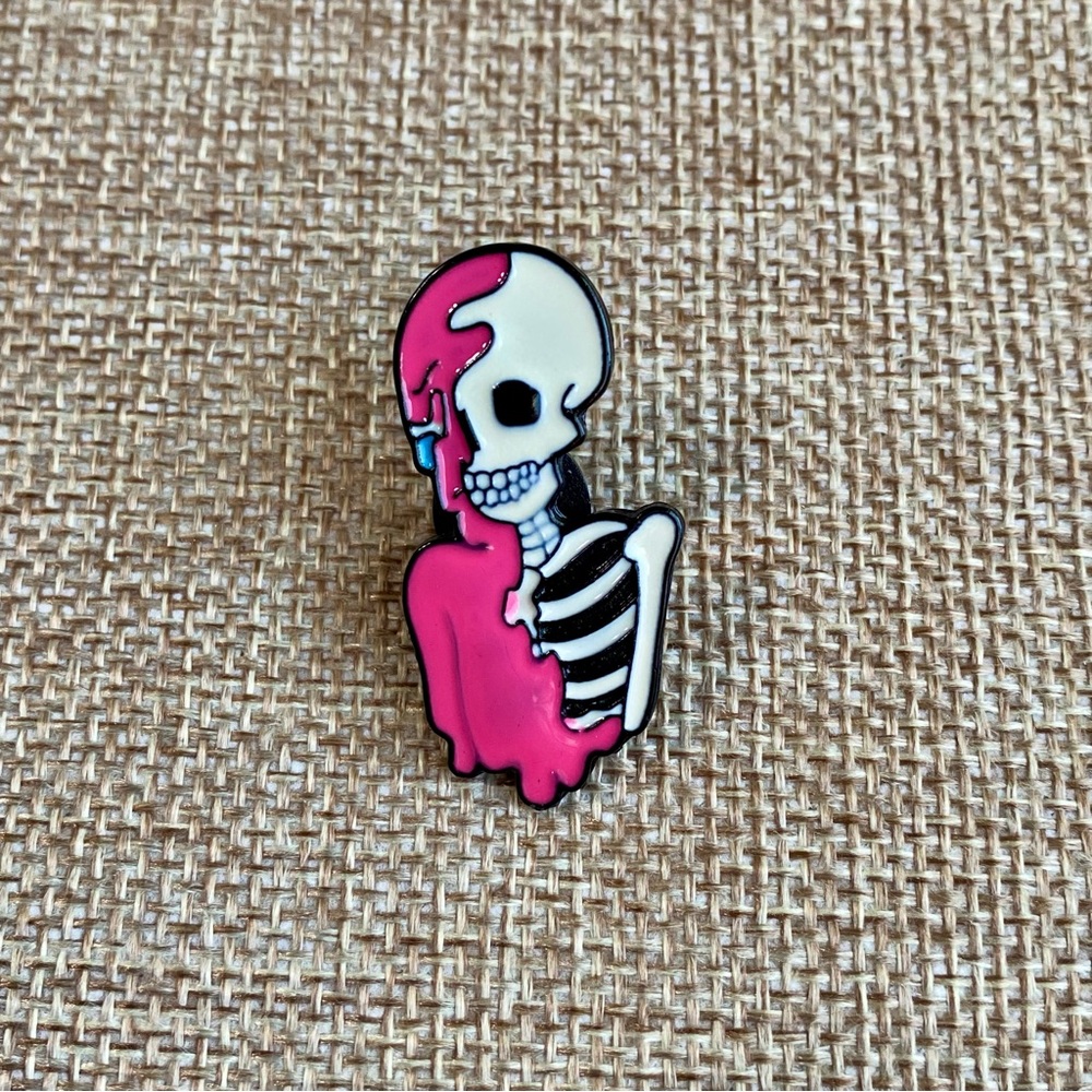 ✨ 3/$15 ✨ Enamel Pin Neon Pink and Black Crying Skeleton